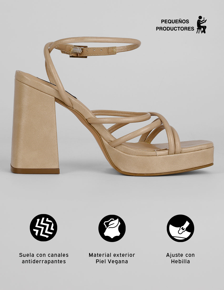 Sandalia con tacón Sylen en Piel vegana – Beige
