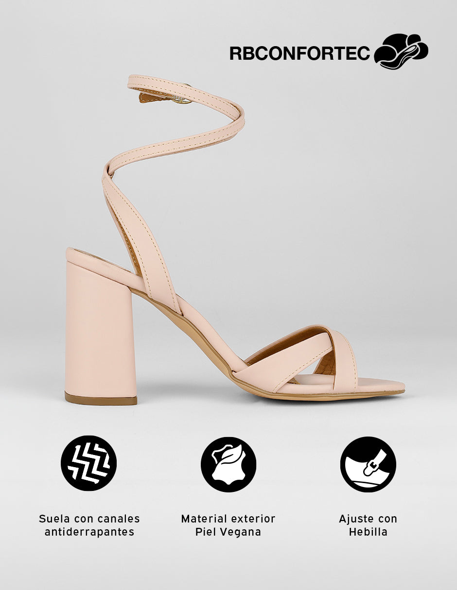 Sandalia con tacón Sylen en Piel vegana – Rosa