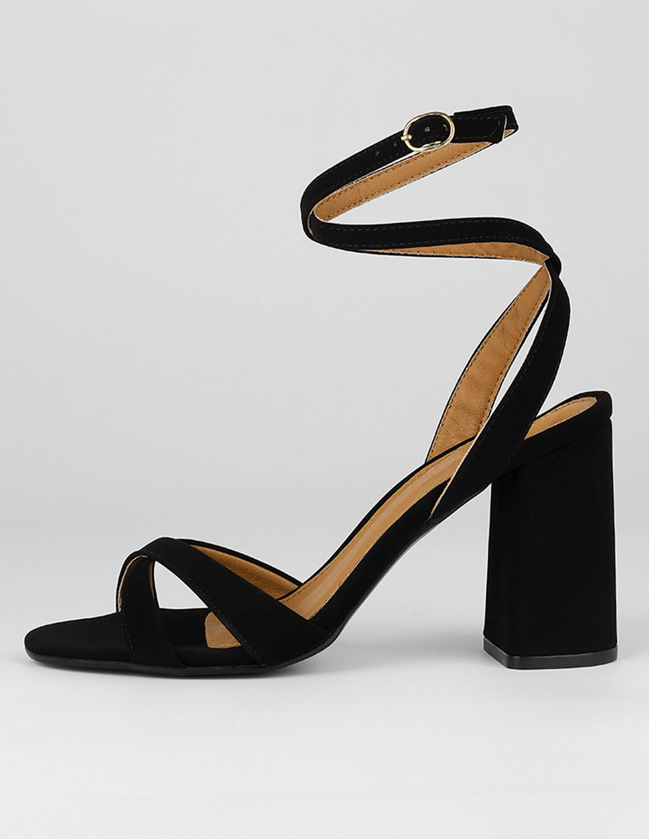 Sandalia con tacón Exterior Textil Color Negro Para Mujer De RBCOLLECTION
