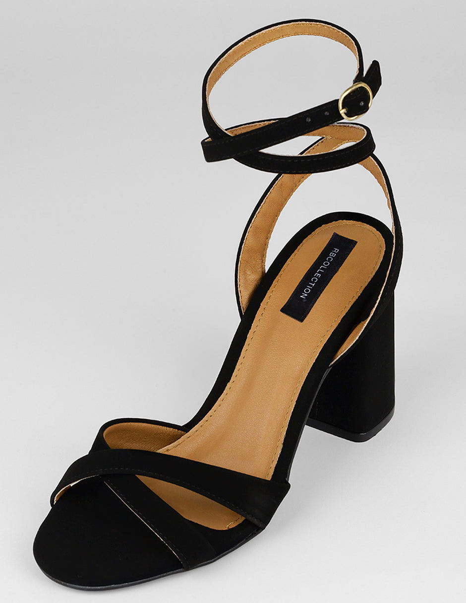 Sandalia con tacón Sylen en Textil – Negro