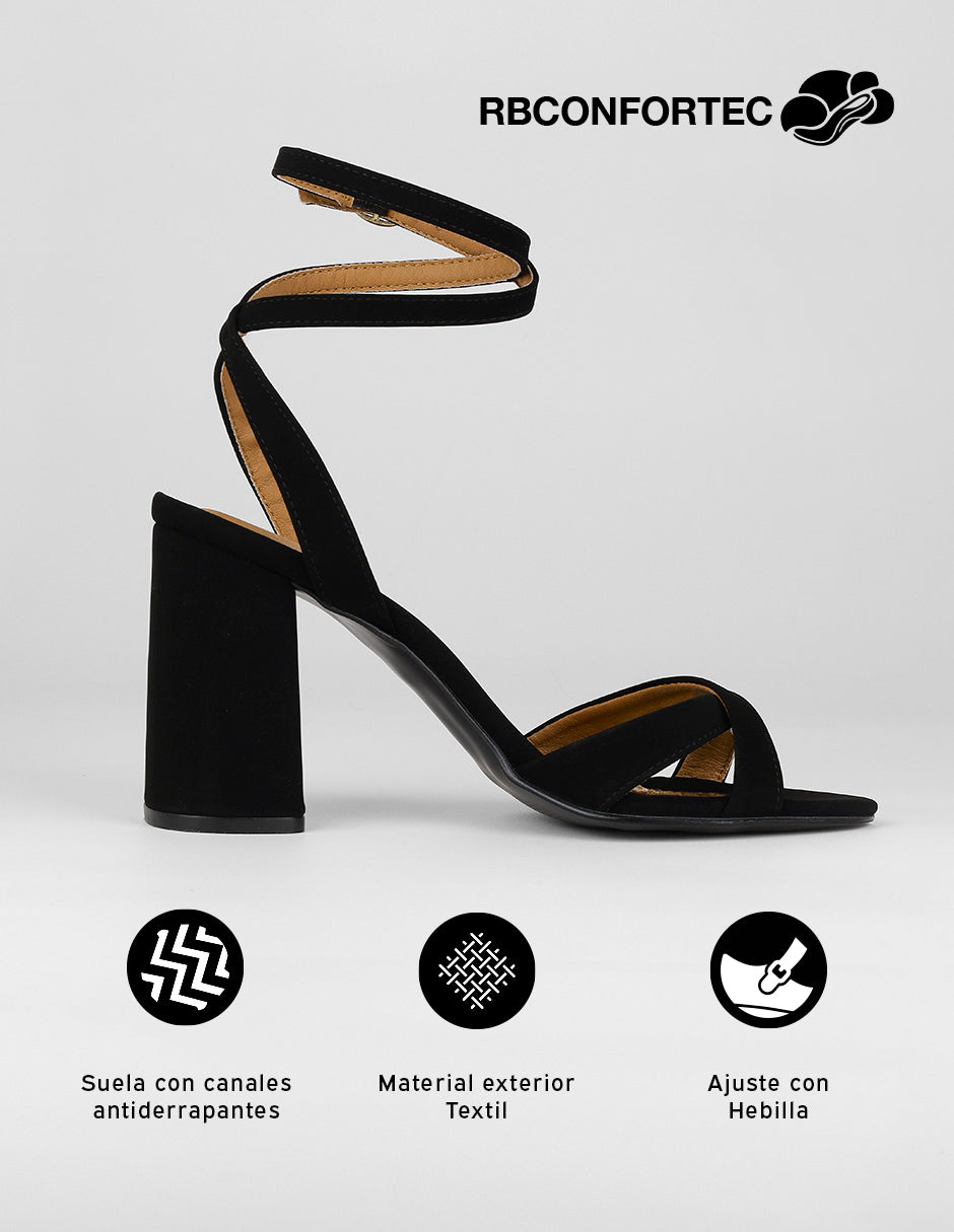 Sandalia con tacón Sylen en Textil – Negro