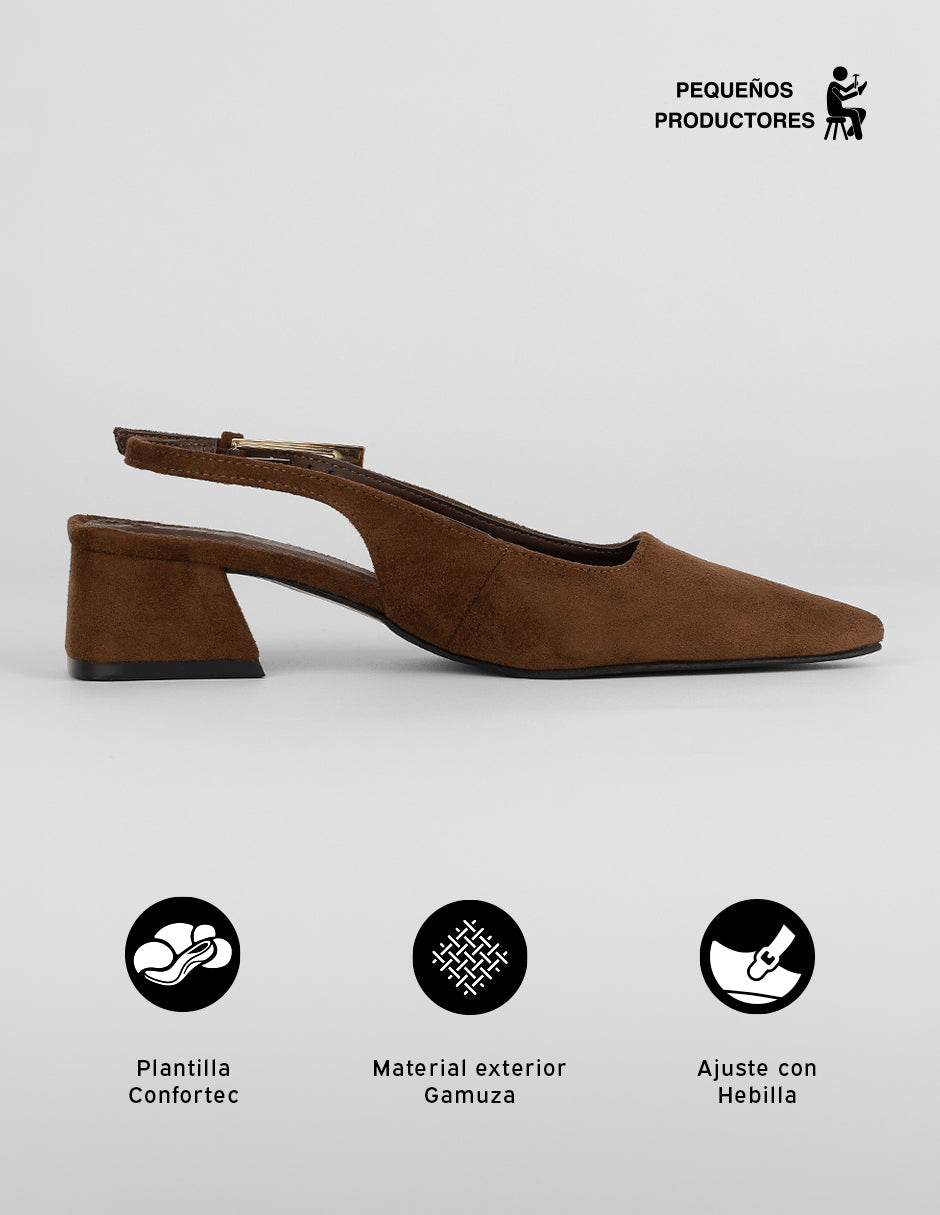 Zapatillas Slingback en Gamuza – Café