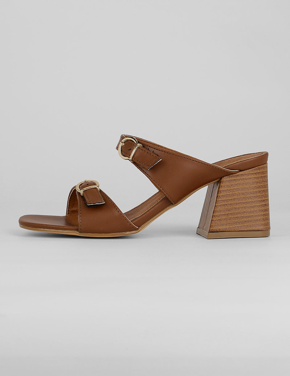 Sandalia con tacón Exterior Piel vegana Color Café Para Mujer De RBCOLLECTION