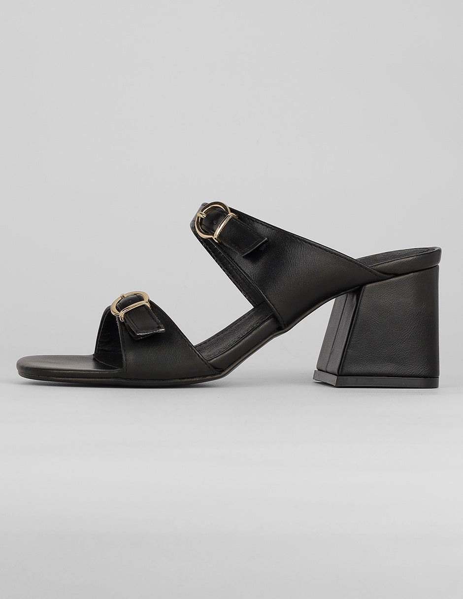 Sandalia con tacón Exterior Piel vegana Color Negro Para Mujer De RBCOLLECTION