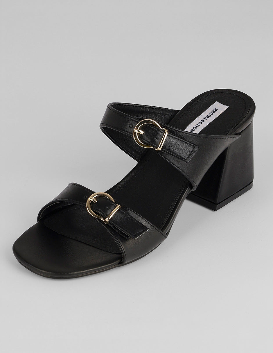 Sandalia con tacón Alnia en Piel vegana – Negro