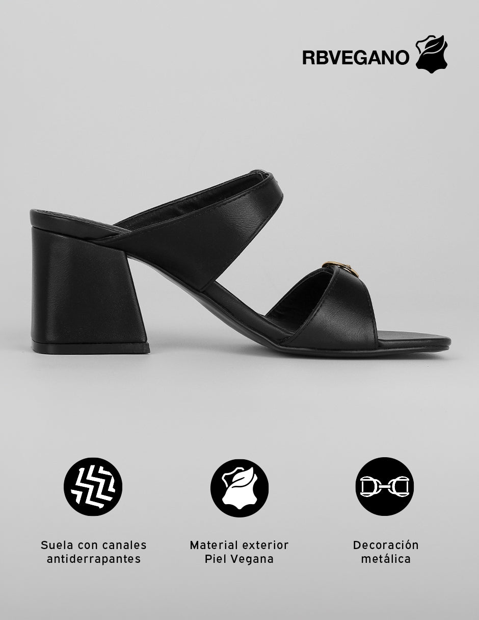 Sandalia con tacón Alnia en Piel vegana – Negro