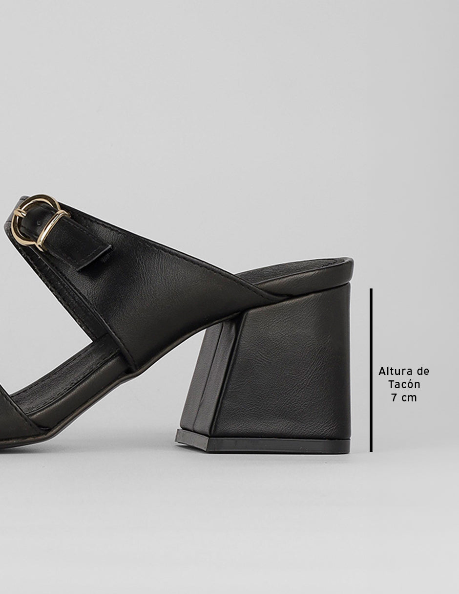 Sandalia con tacón Alnia en Piel vegana – Negro