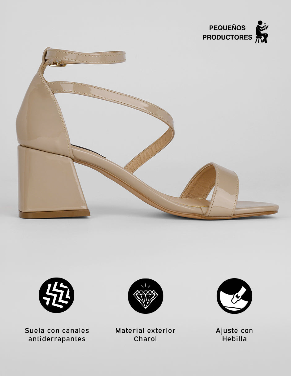 Sandalia con tacón Sylen en Charol – Beige
