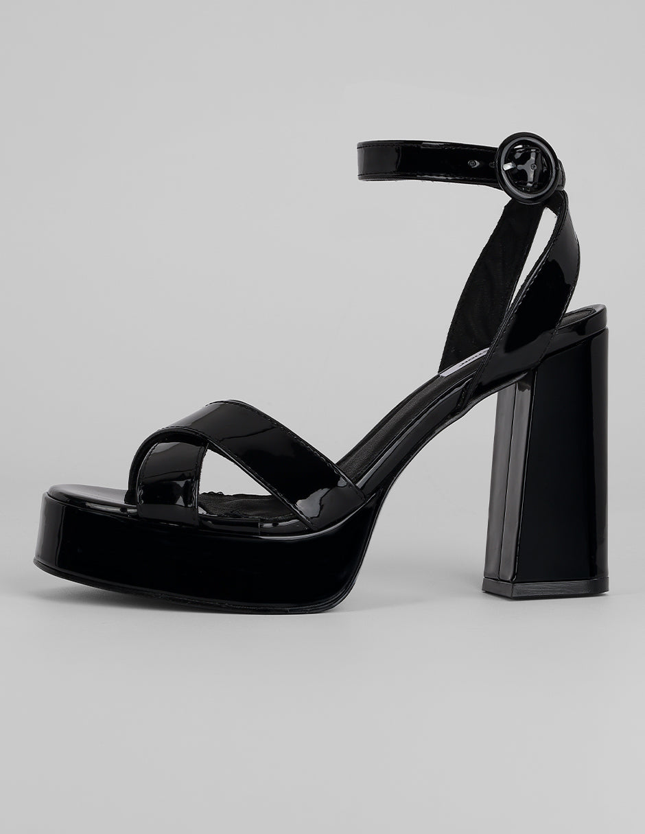 Sandalia con tacón Exterior Charol Color Negro Para Mujer De RBCOLLECTION