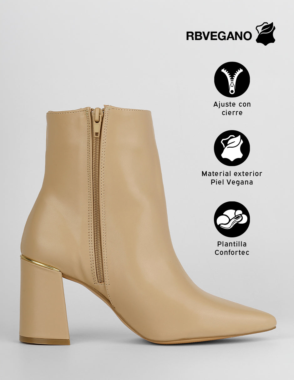 Botín con tacón Aurora en Piel vegana – Beige