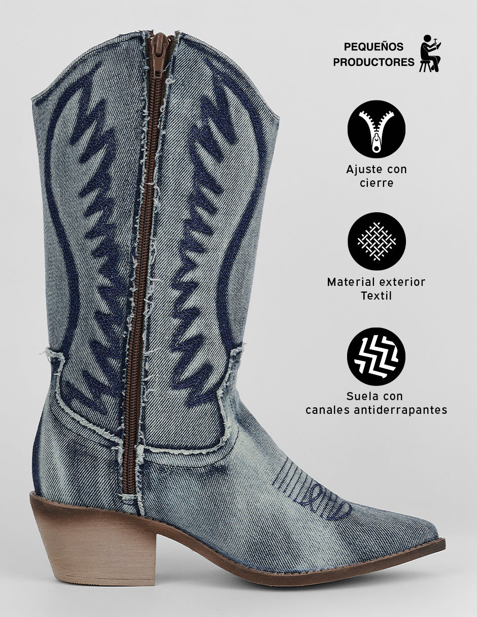Botas tipo western West en Textil – Azul