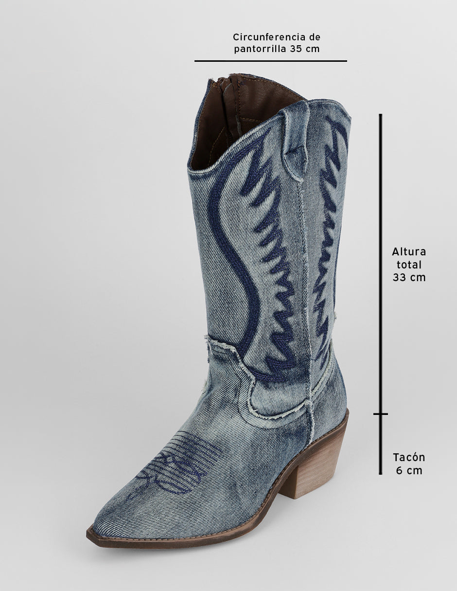 Botas tipo western West en Textil – Azul