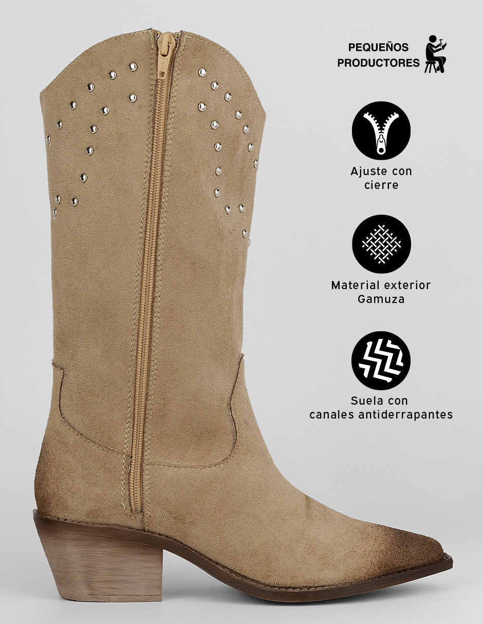 Botas tipo western West en Gamuza – Café