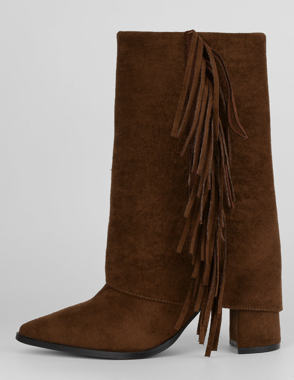Botín con tacón Exterior Gamuza Color Café Para Mujer De RBCOLLECTION