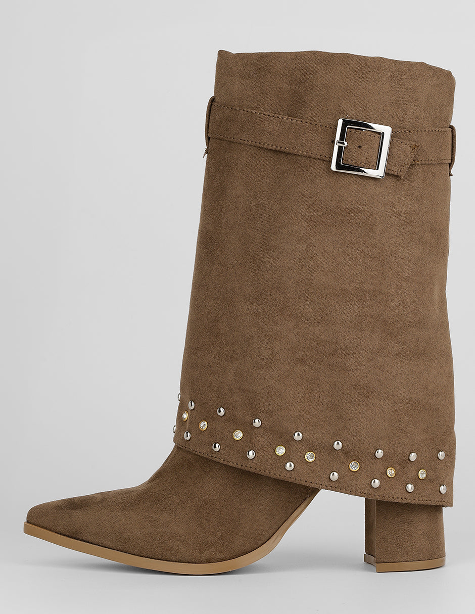 Botín con tacón Exterior Gamuza Color Café Para Mujer De RBCOLLECTION