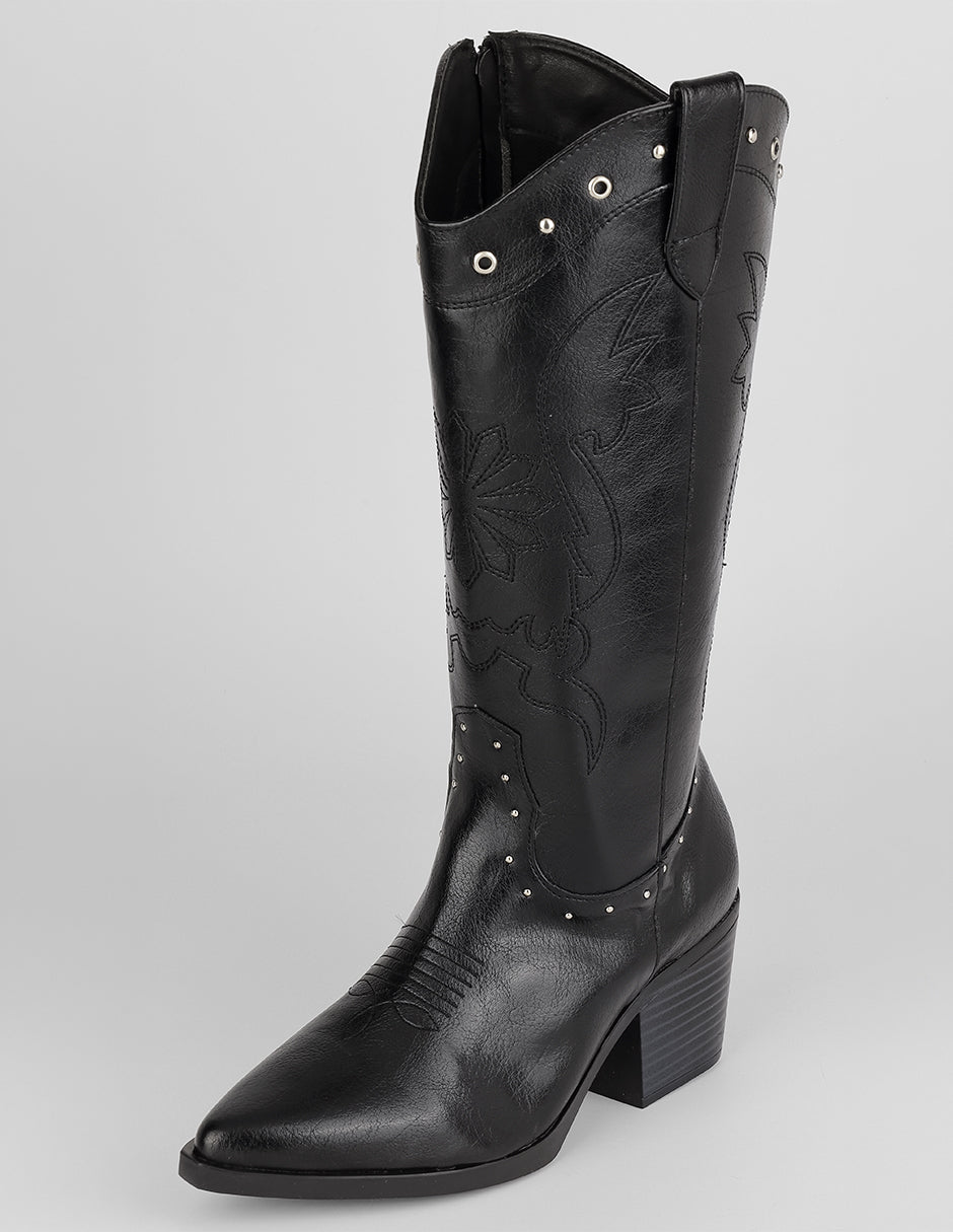 Botas tipo western West en Piel vegana – Negro