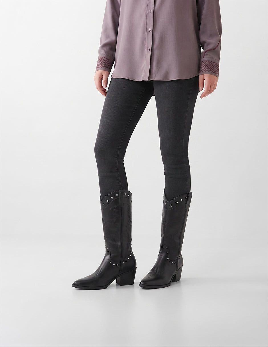 Botas tipo western West en Piel vegana – Negro