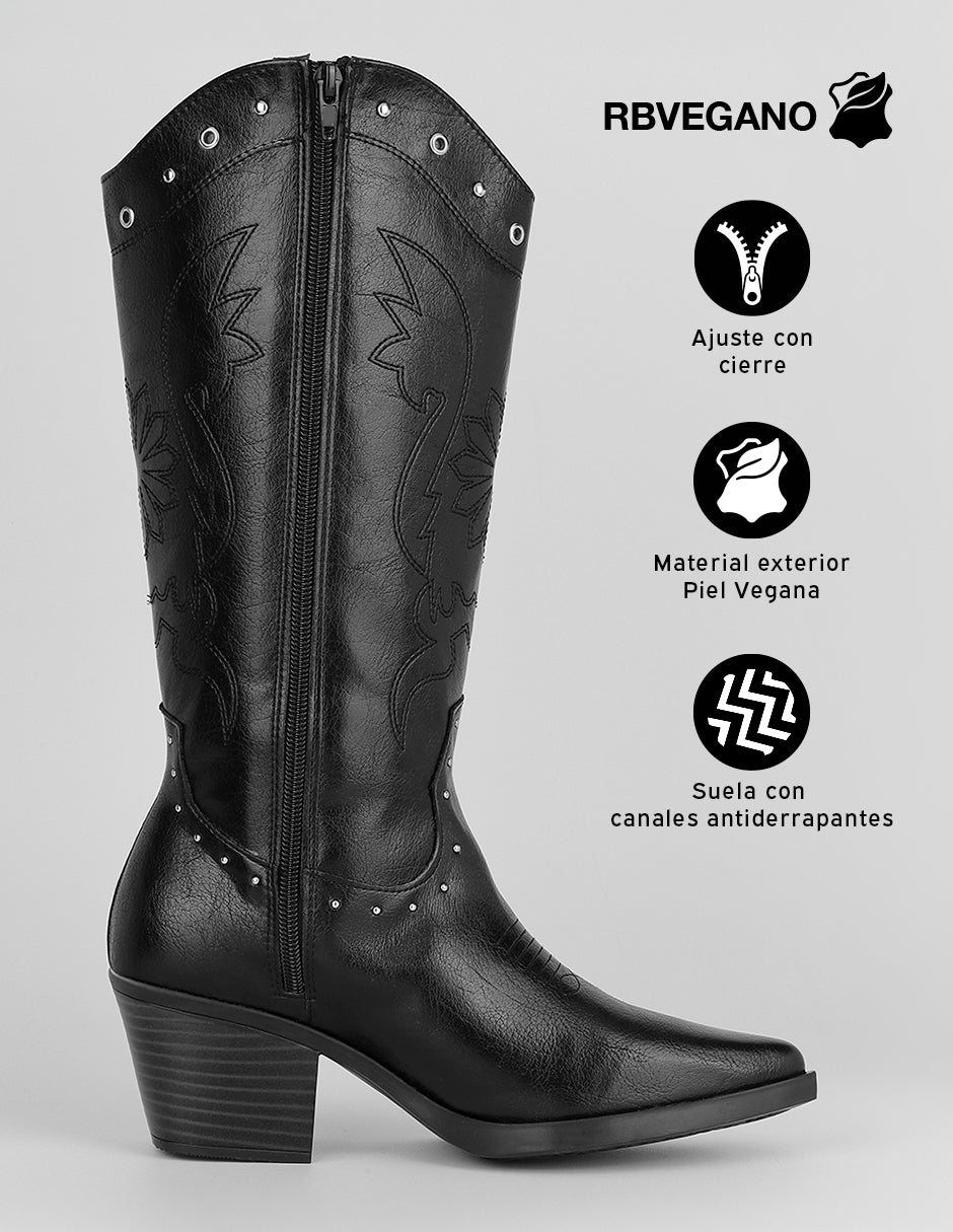 Botas tipo western West en Piel vegana – Negro