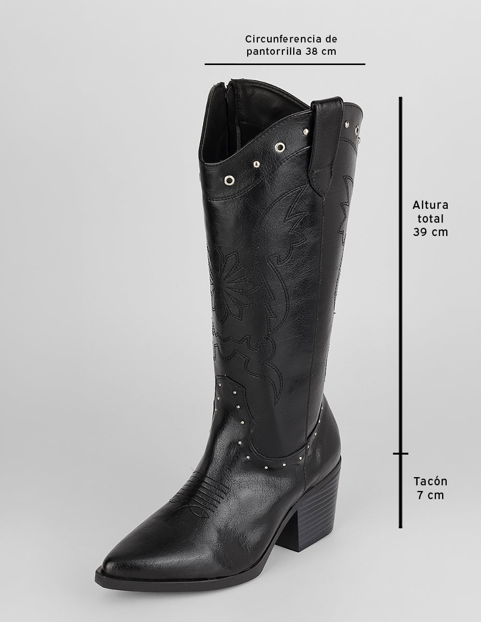 Botas tipo western West en Piel vegana – Negro