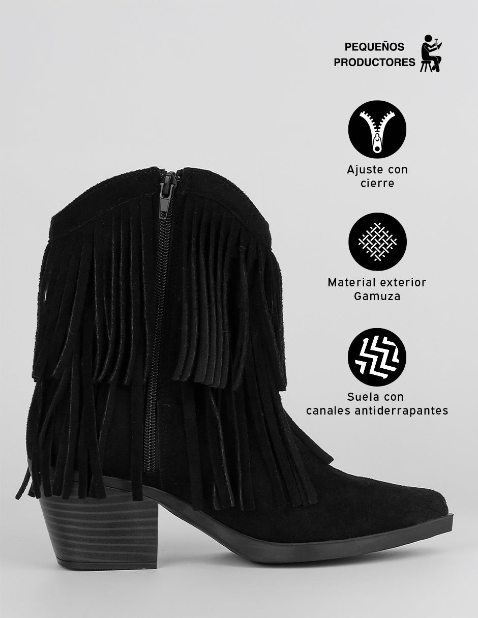 Botín con tacón Zhara en Gamuza – Negro