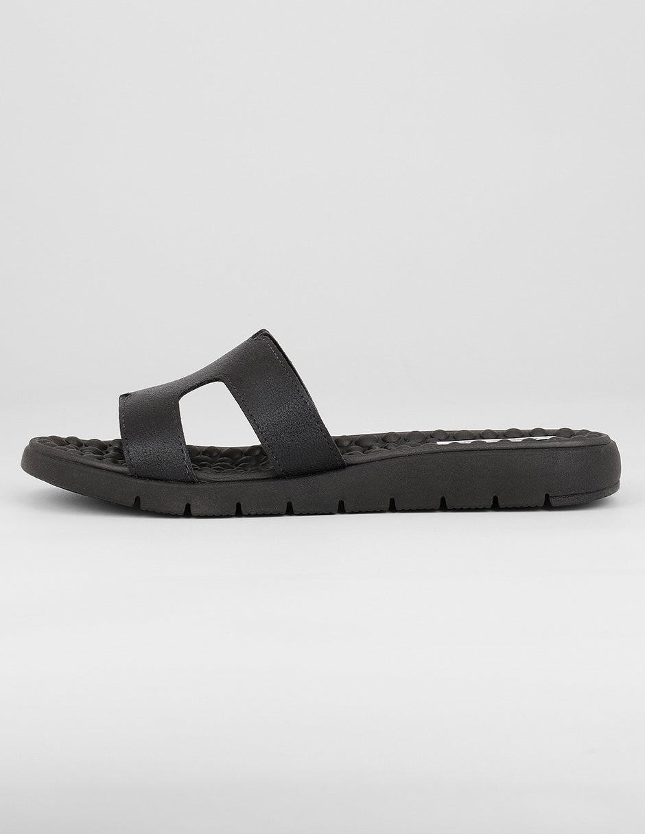 Sandalias de piso Exterior Piel vegana Color Negro Para Mujer De RBCOLLECTION