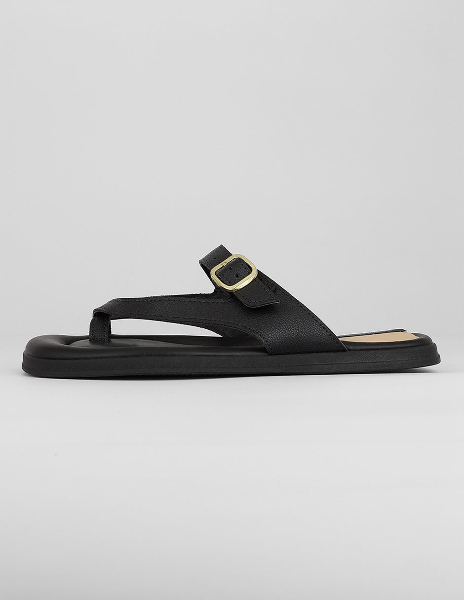 Sandalias de piso Exterior Piel vegana Color Negro Para Mujer De RBCOLLECTION