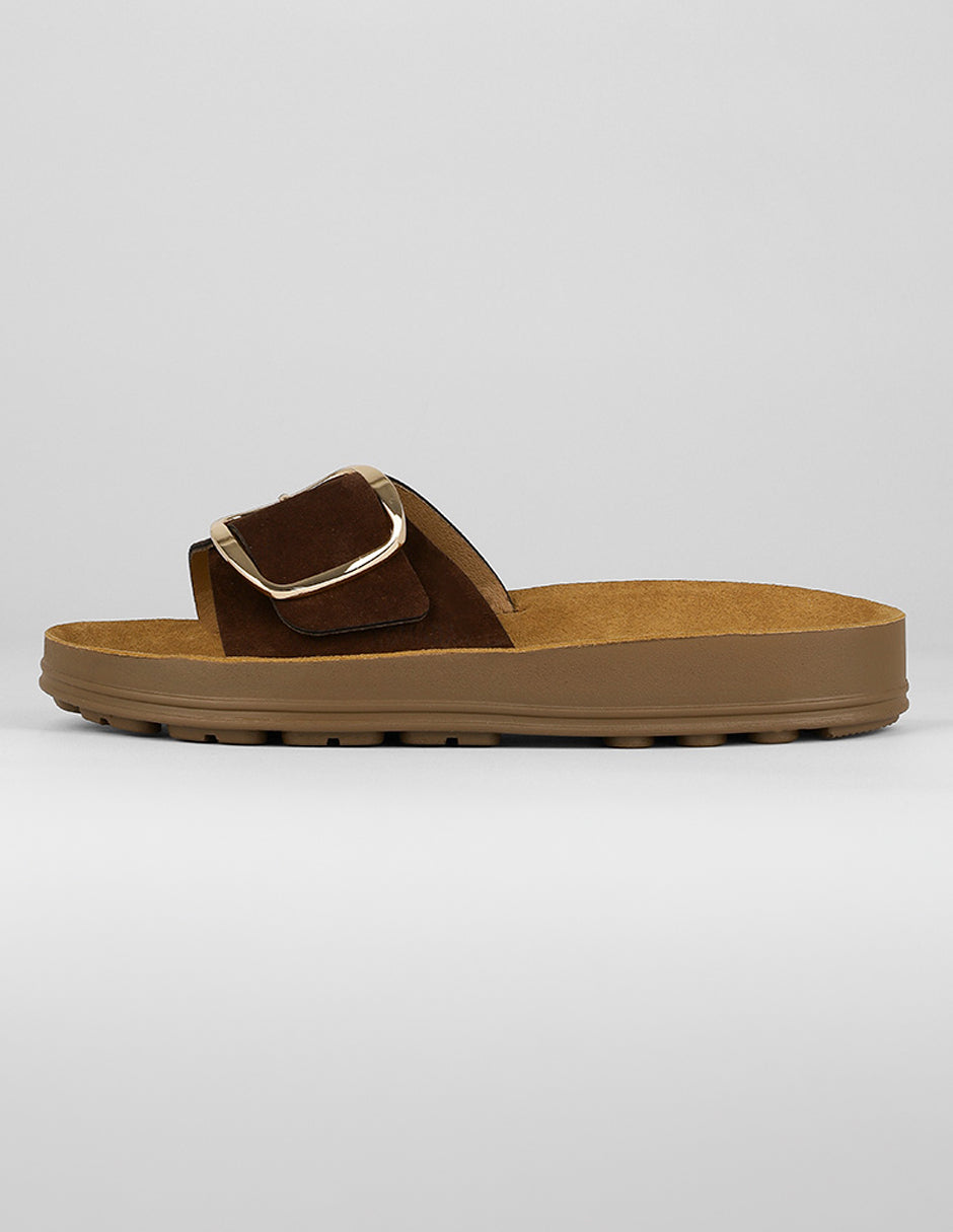 Sandalias de piso Exterior Gamuza Color Café Para Mujer De RBCOLLECTION