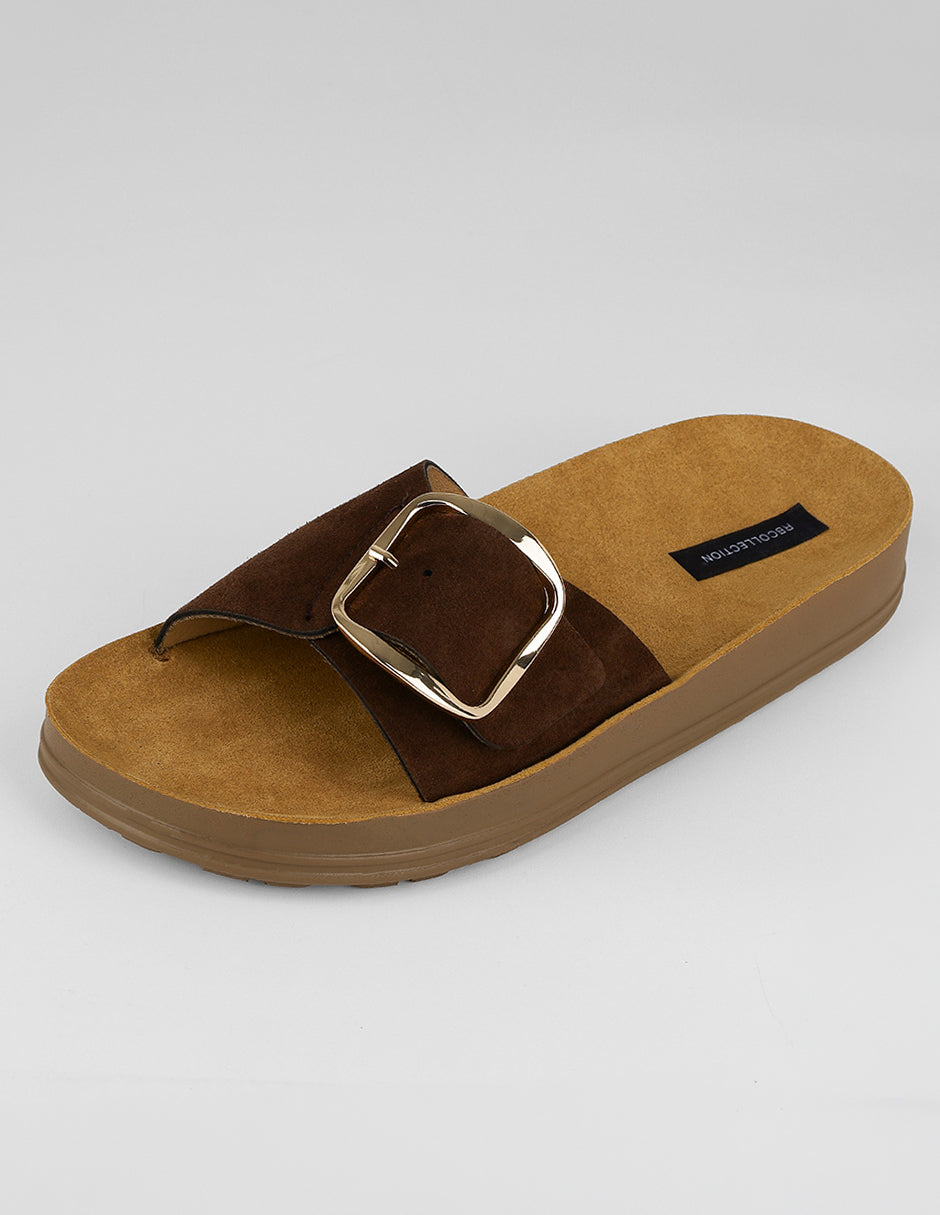 Sandalias de piso Brit en Gamuza – Café