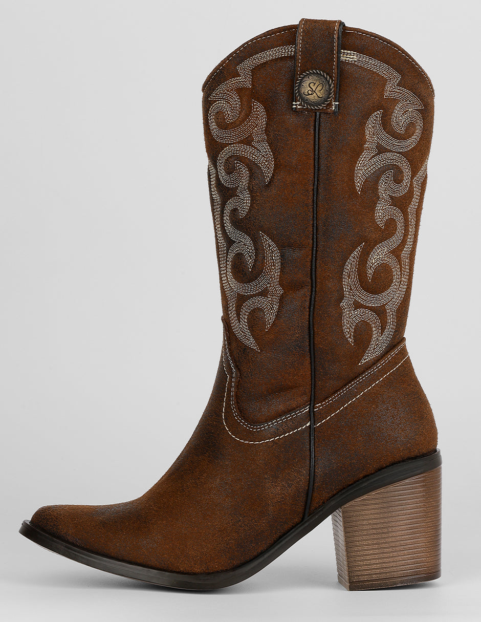 Botas tipo western Exterior Piel vegana Color Café Para Mujer De RBCOLLECTION