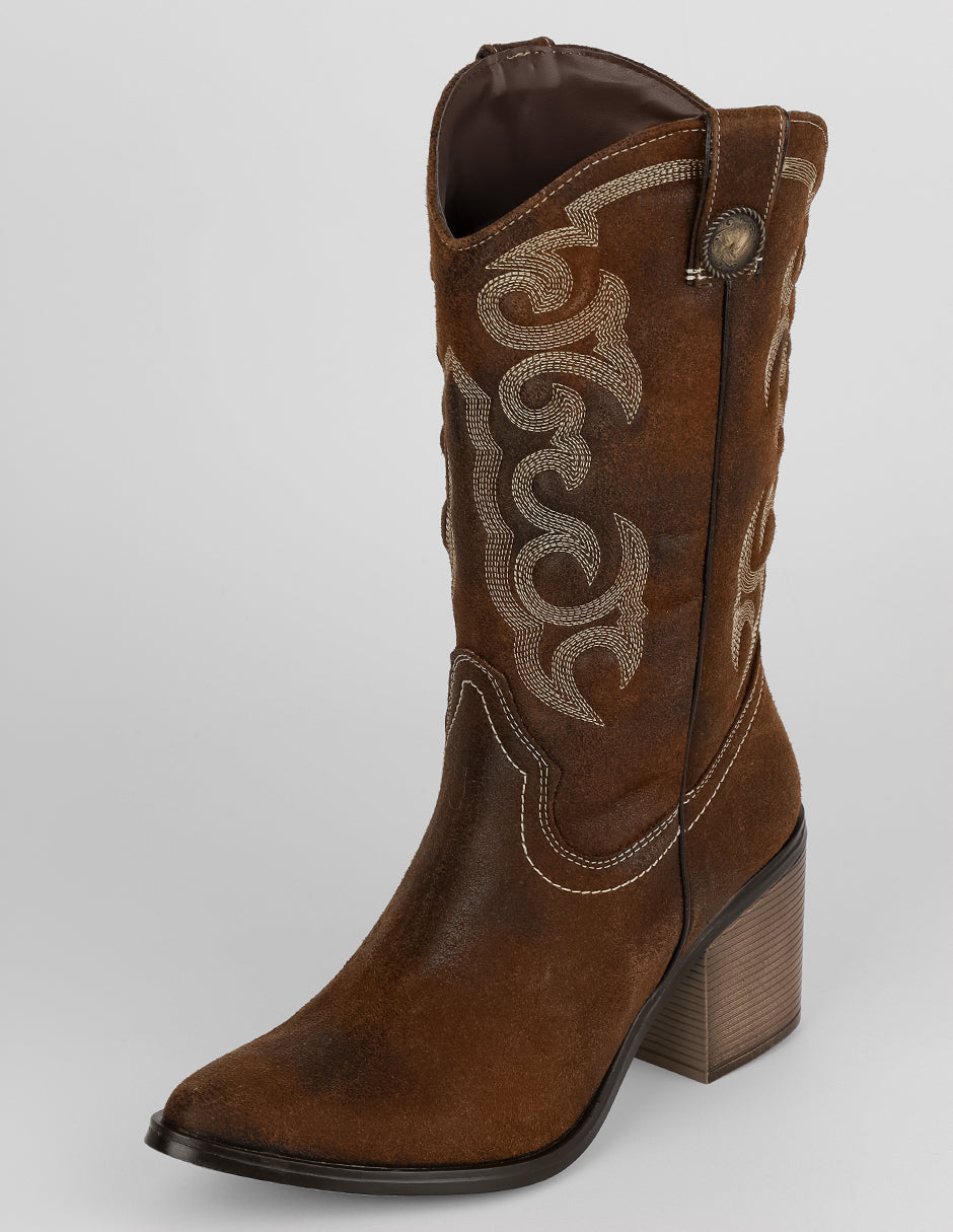 Botas tipo western West en Piel vegana – Café