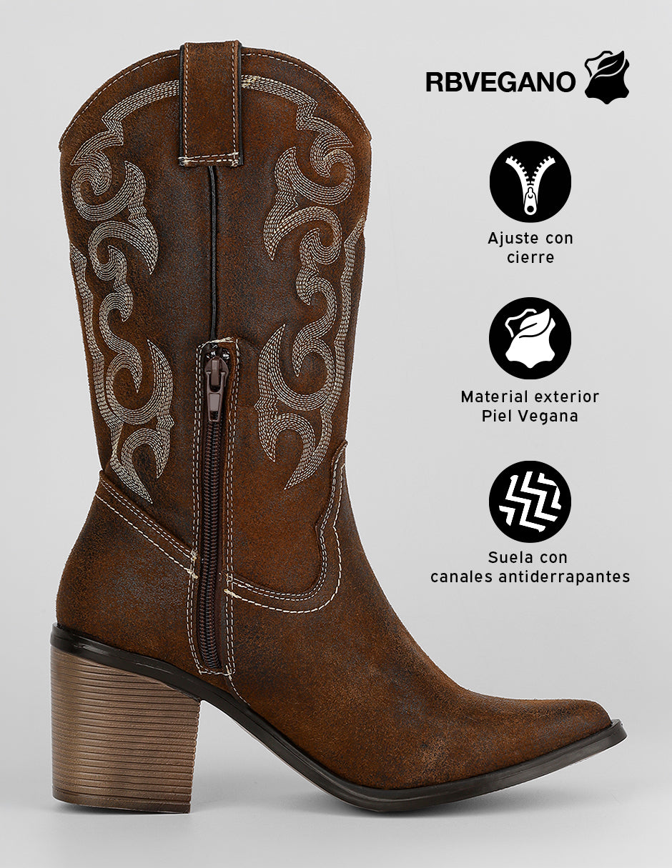 Botas tipo western West en Piel vegana – Café