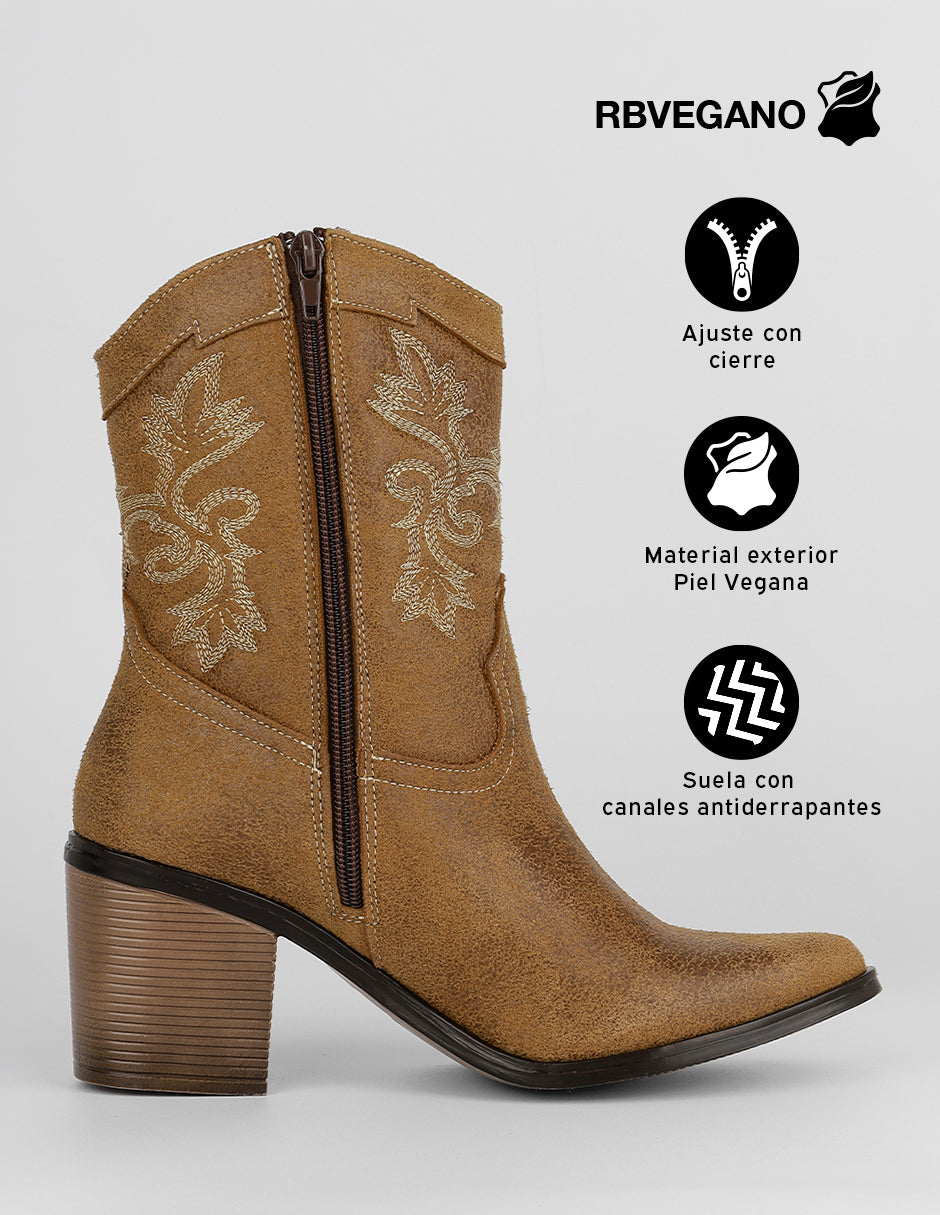 Botas tipo western West en Piel vegana – Café