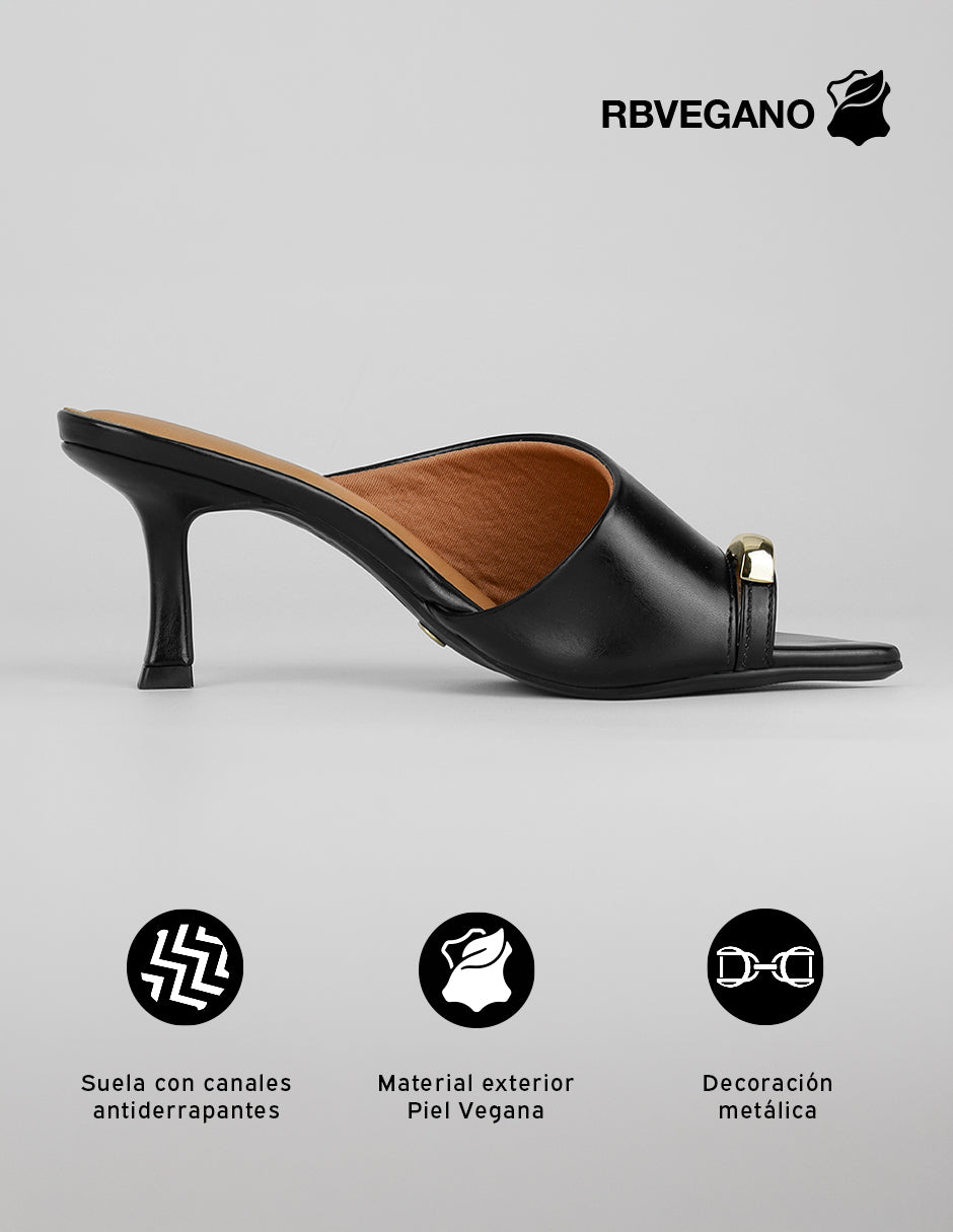 Sandalia con tacón Ave en Piel vegana – Negro