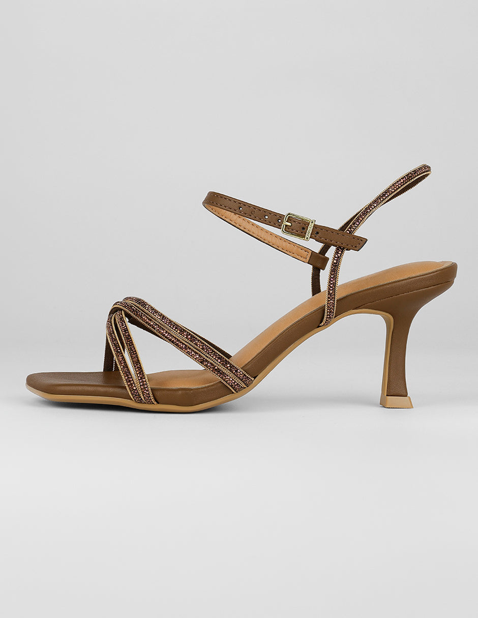 Sandalia con tacón Exterior Sintético Color Café Para Mujer De RBCOLLECTION