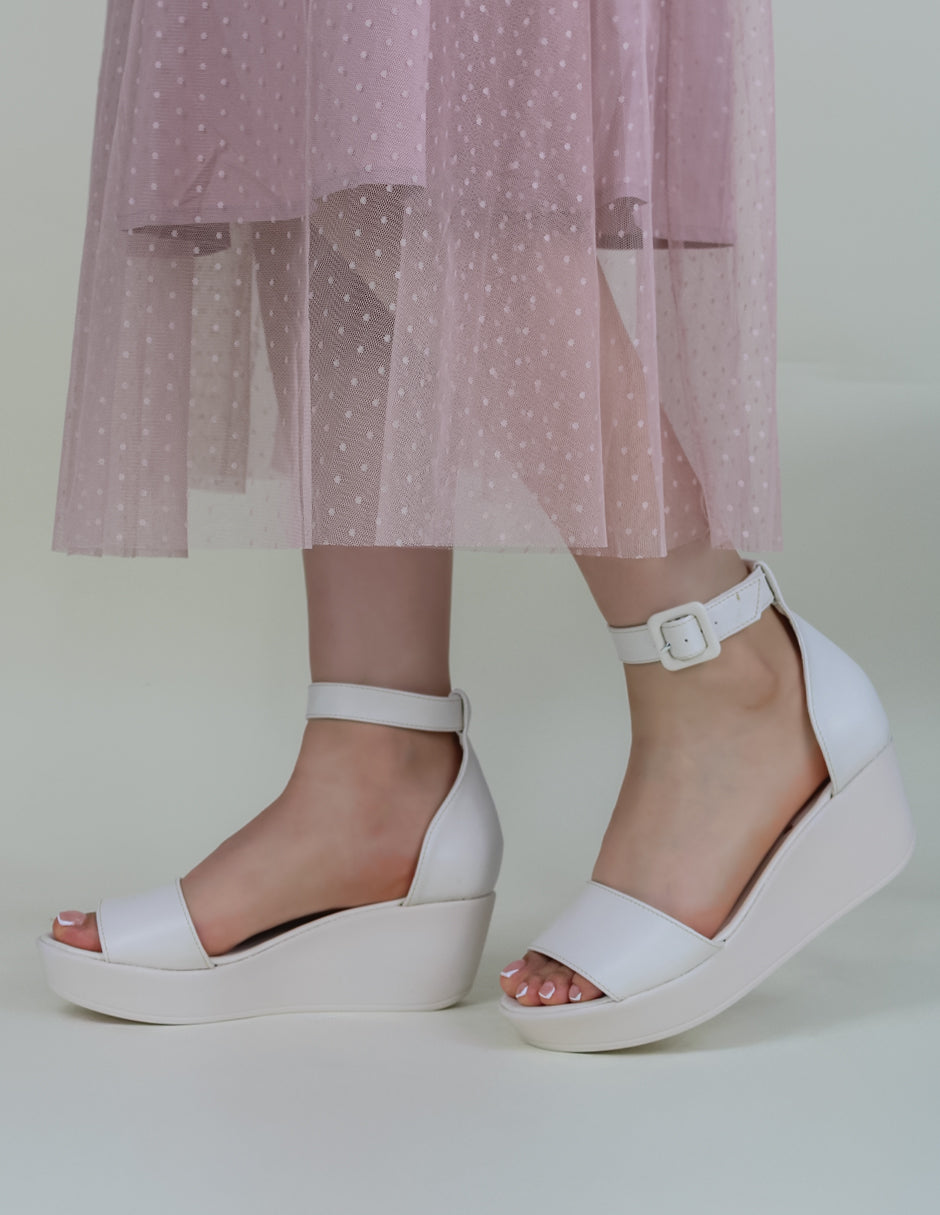 Sandalias con plataforma en Piel Vegana – Blanco