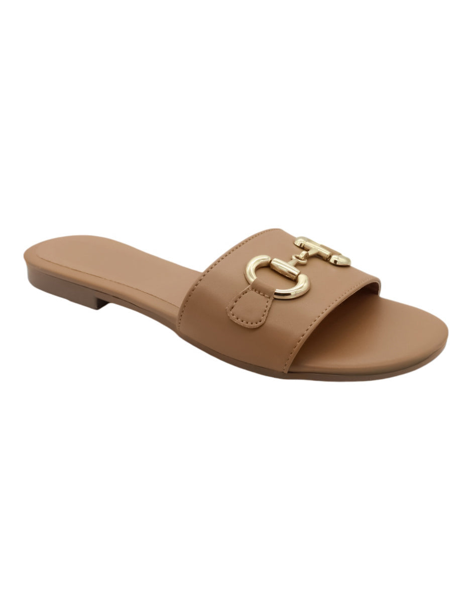 Sandalias de piso Exterior Piel Vegana Color Café Para Mujer De RBBASICS