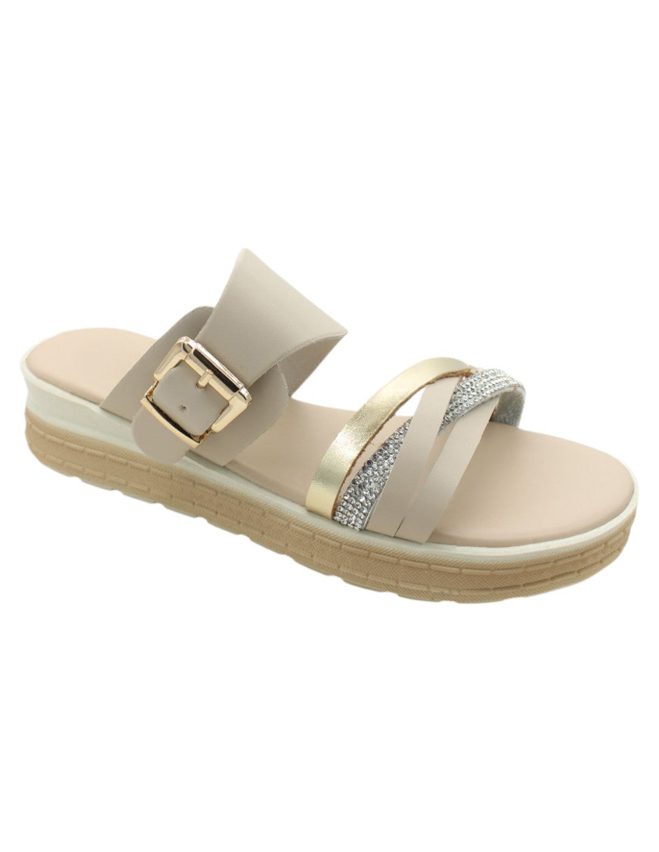 Sandalias de piso Exterior Piel Vegana Color Beige  Para Mujer De RBBASICS