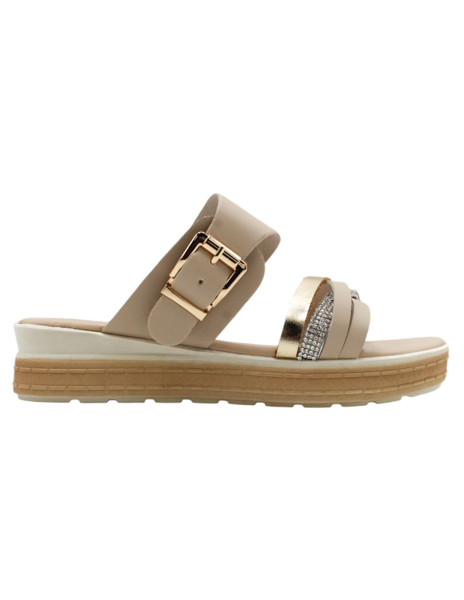 Sandalias de piso en Piel Vegana – Beige