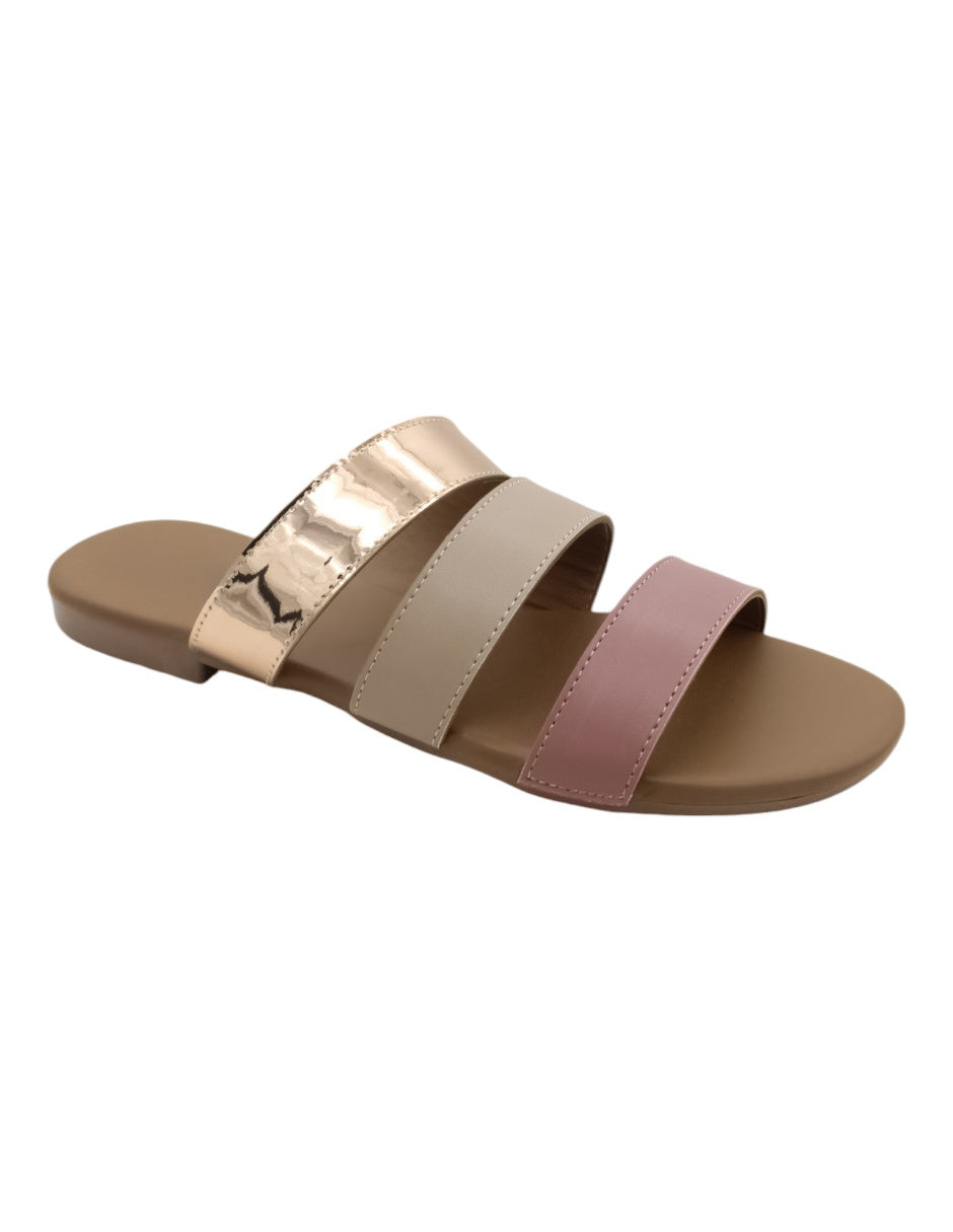 Sandalias de piso Exterior Piel Vegana Color Oro Para Mujer De RBBASICS