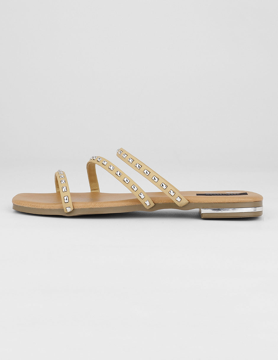 Sandalias de piso Exterior Piel vegana Color Beige Para Mujer De RBCOLLECTION