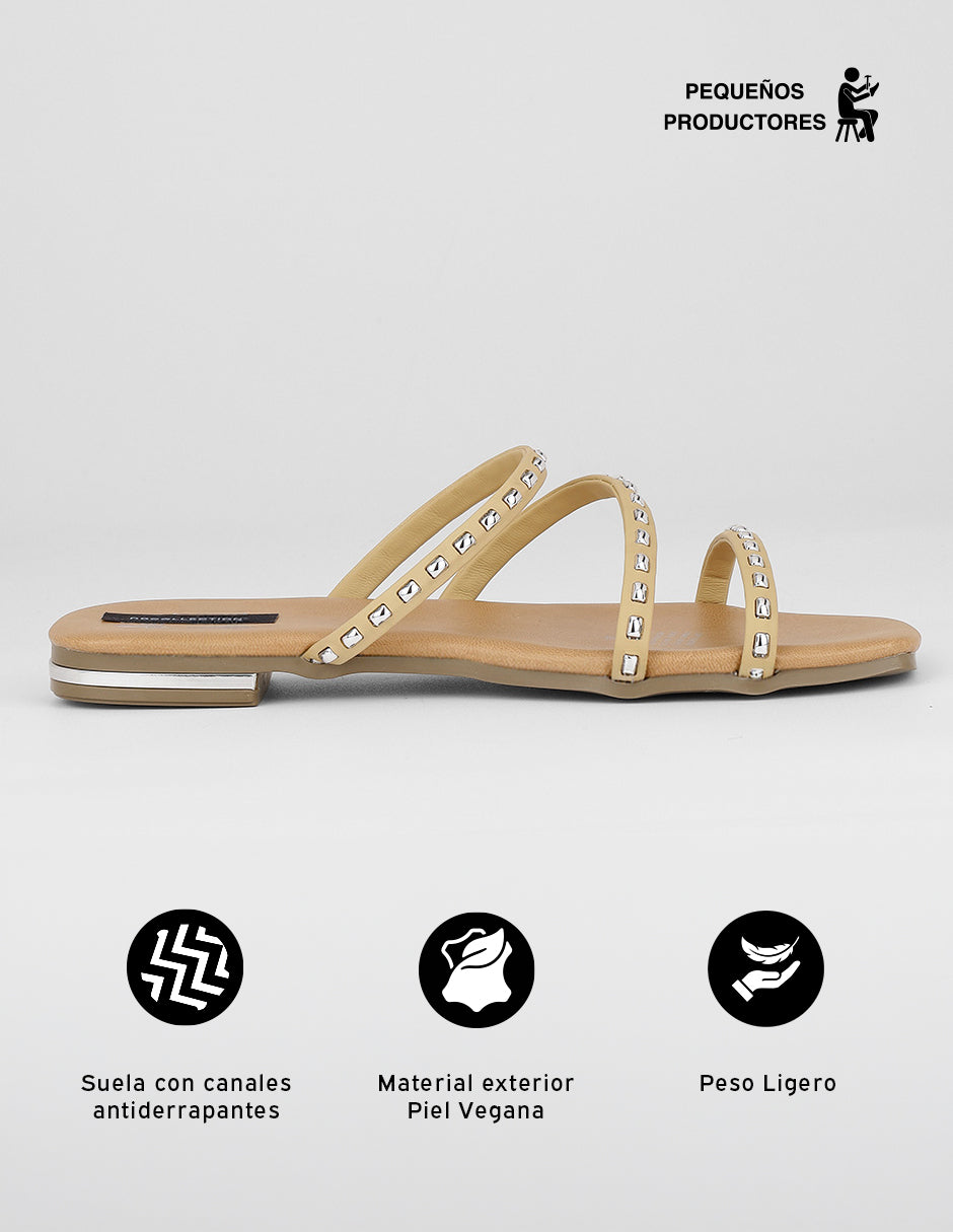 Sandalias de piso Soft en Piel vegana – Beige
