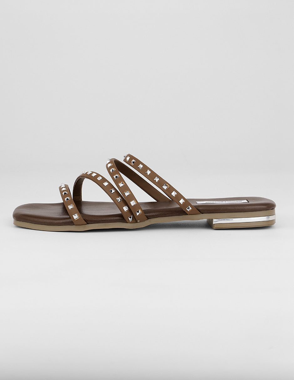 Sandalias de piso Exterior Piel vegana Color Café Para Mujer De RBCOLLECTION