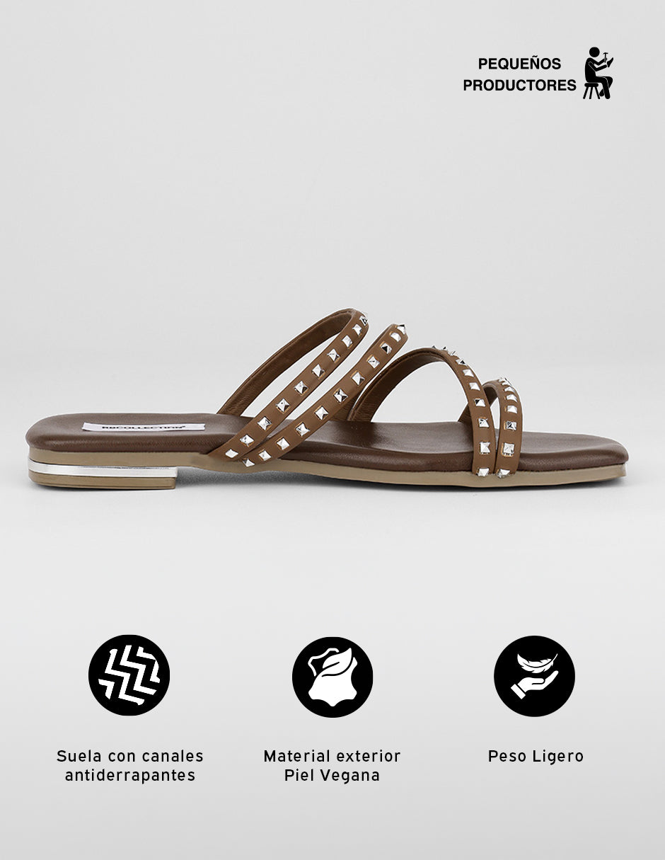 Sandalias de piso Soft en Piel vegana – Café