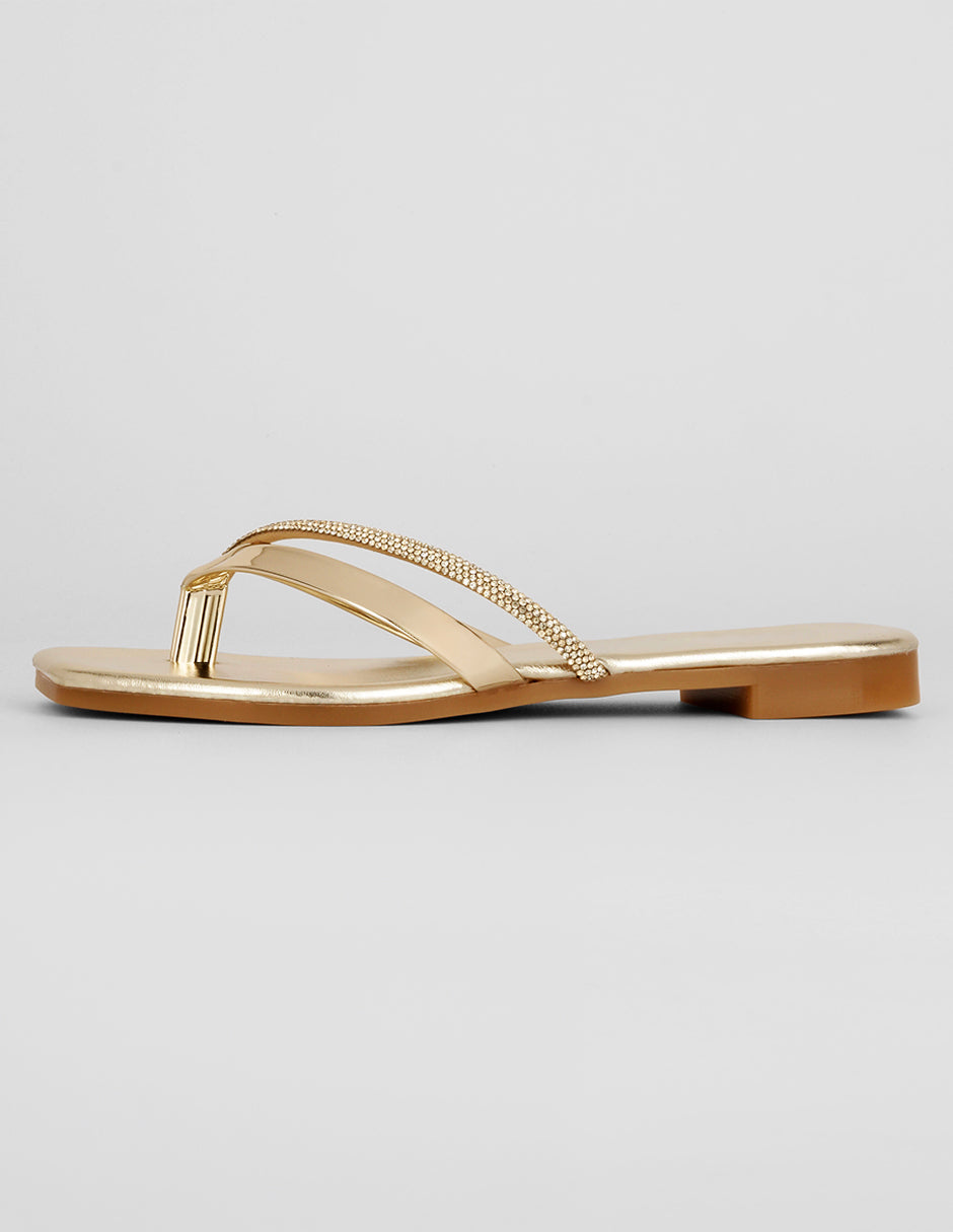 Sandalia con tacón Exterior Sintético Color Dorado Para Mujer De RBBASICS