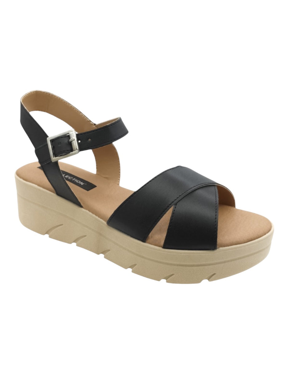 Sandalias con plataforma Exterior Piel Vegana Color Negro Para Mujer De RBBASICS