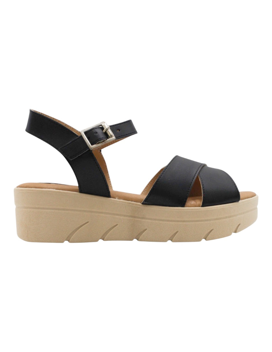 Sandalias con plataforma en Piel Vegana – Negro