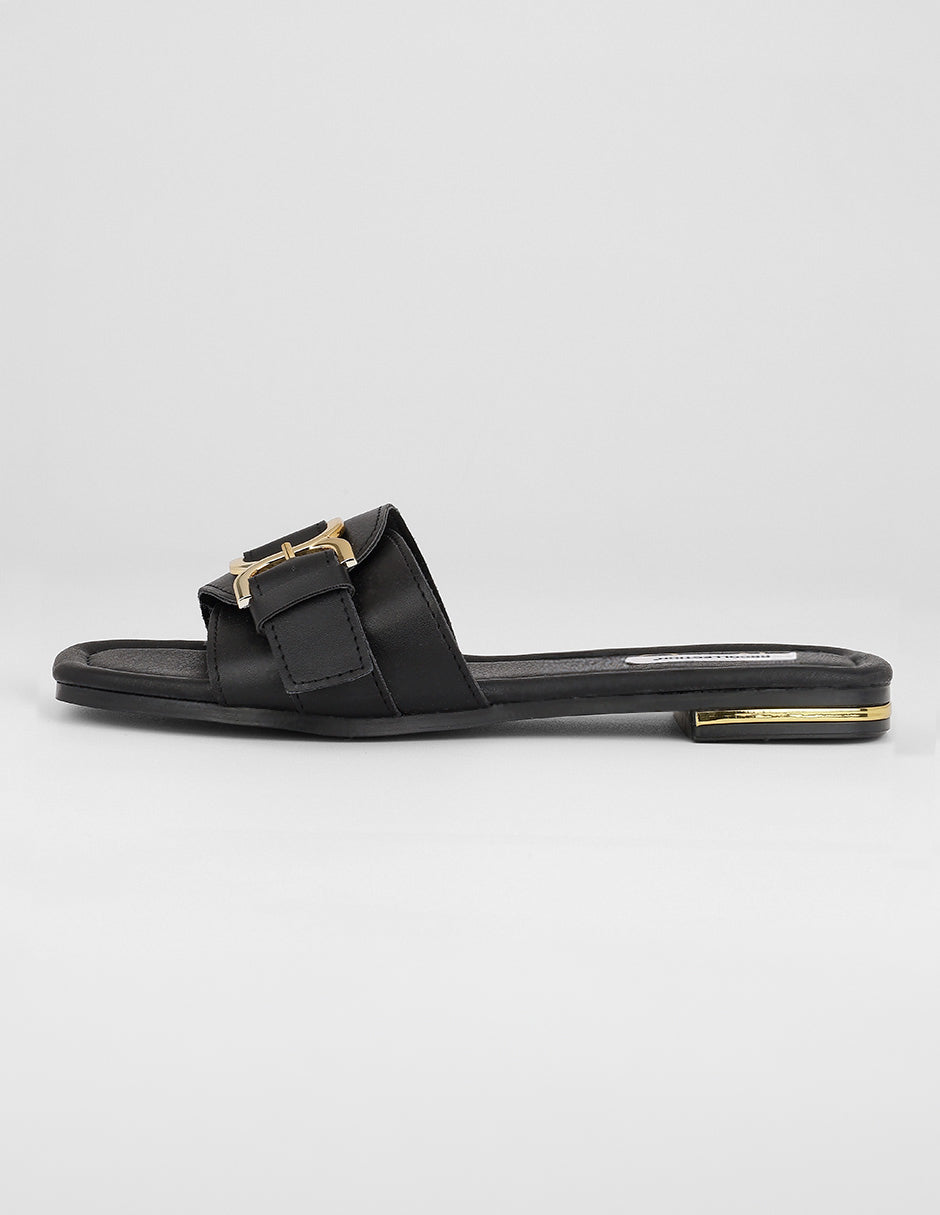 Sandalias de piso Exterior Piel vegana Color Negro Para Mujer De RBCOLLECTION