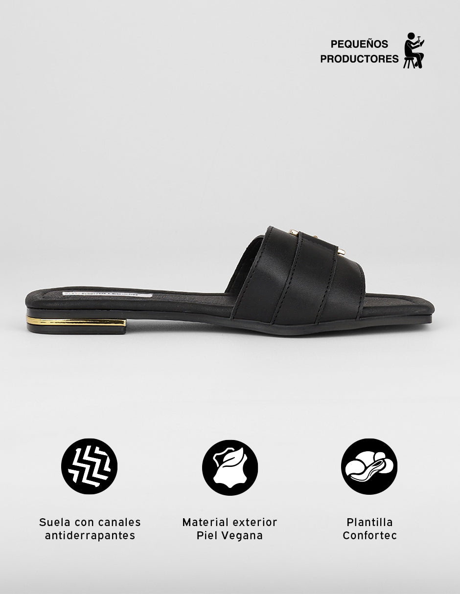 Sandalias de piso Soft en Piel vegana – Negro