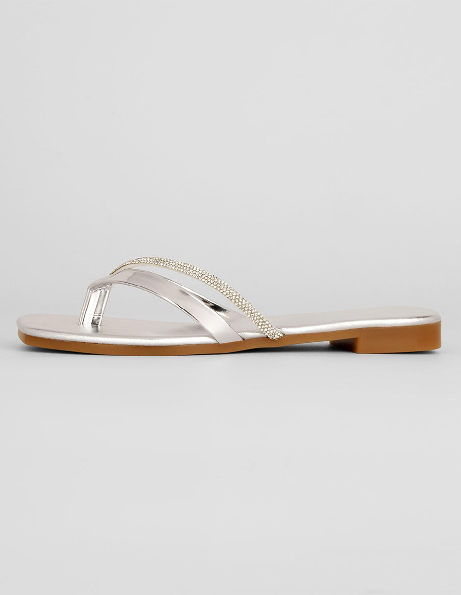 Sandalia con tacón Exterior Sintético Color Plata Para Mujer De RBBASICS