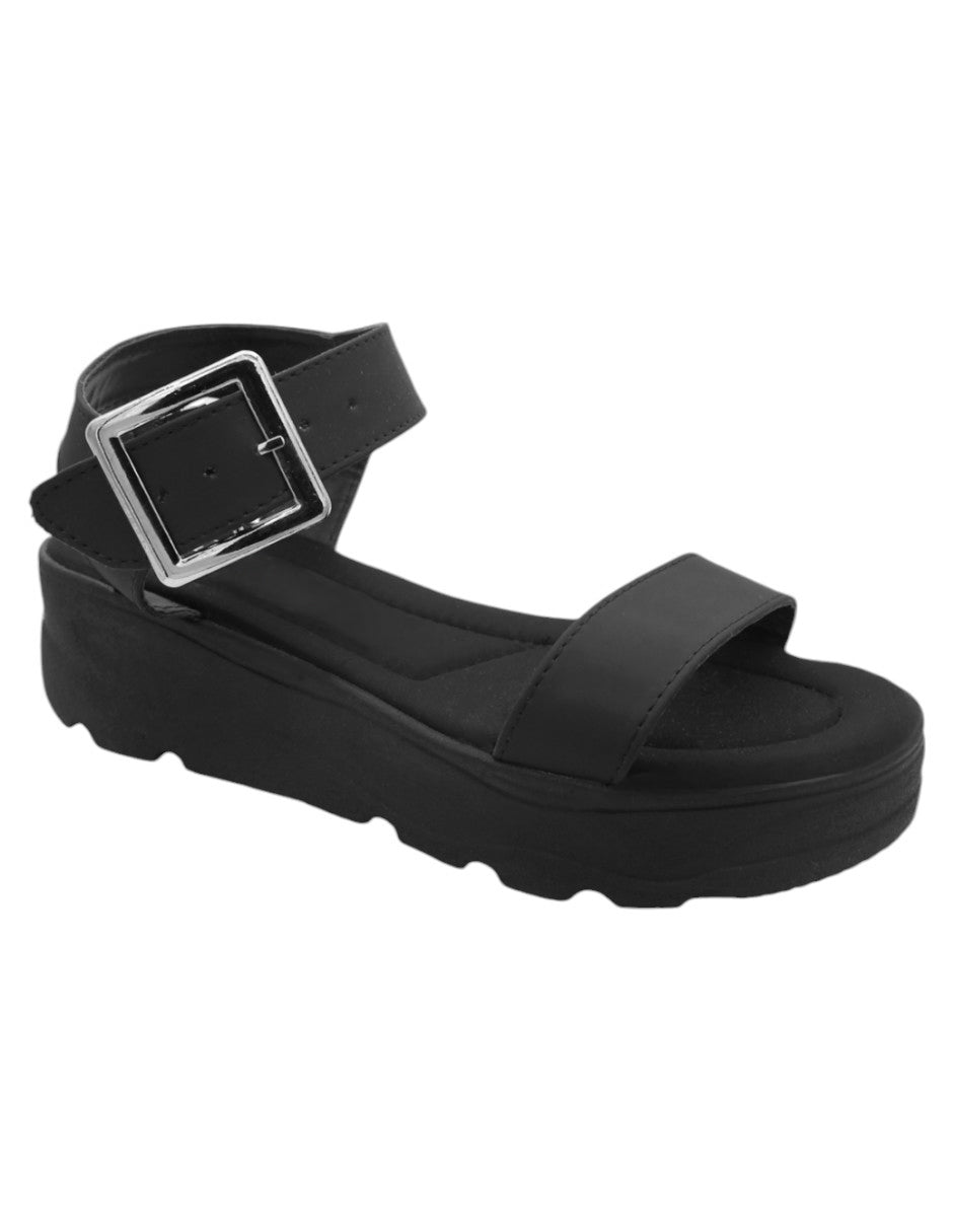 Sandalias con plataforma Exterior Piel Vegana Color Negro Para Mujer De RBBASICS